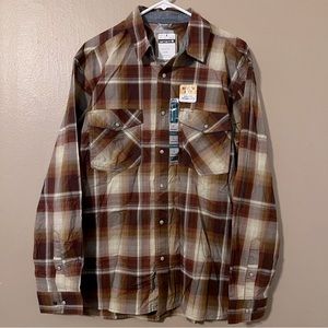 NWT Carhartt Relaxed Fit Men’s Plaid Button Down Shirt - Brown - L